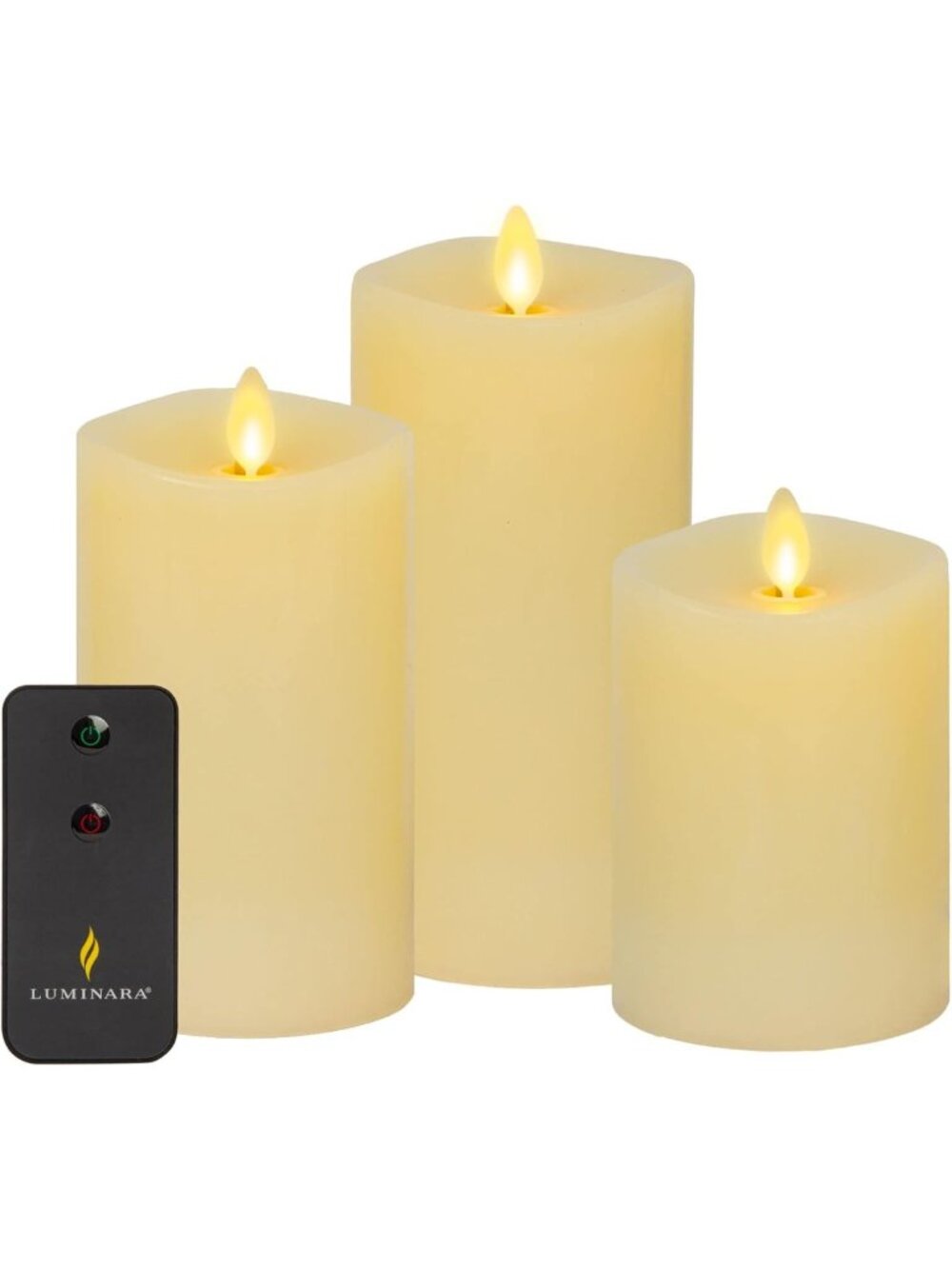 Realistic Flameless LED Pillar Candles Set of 3 | Ivory, Remote Control, Timer